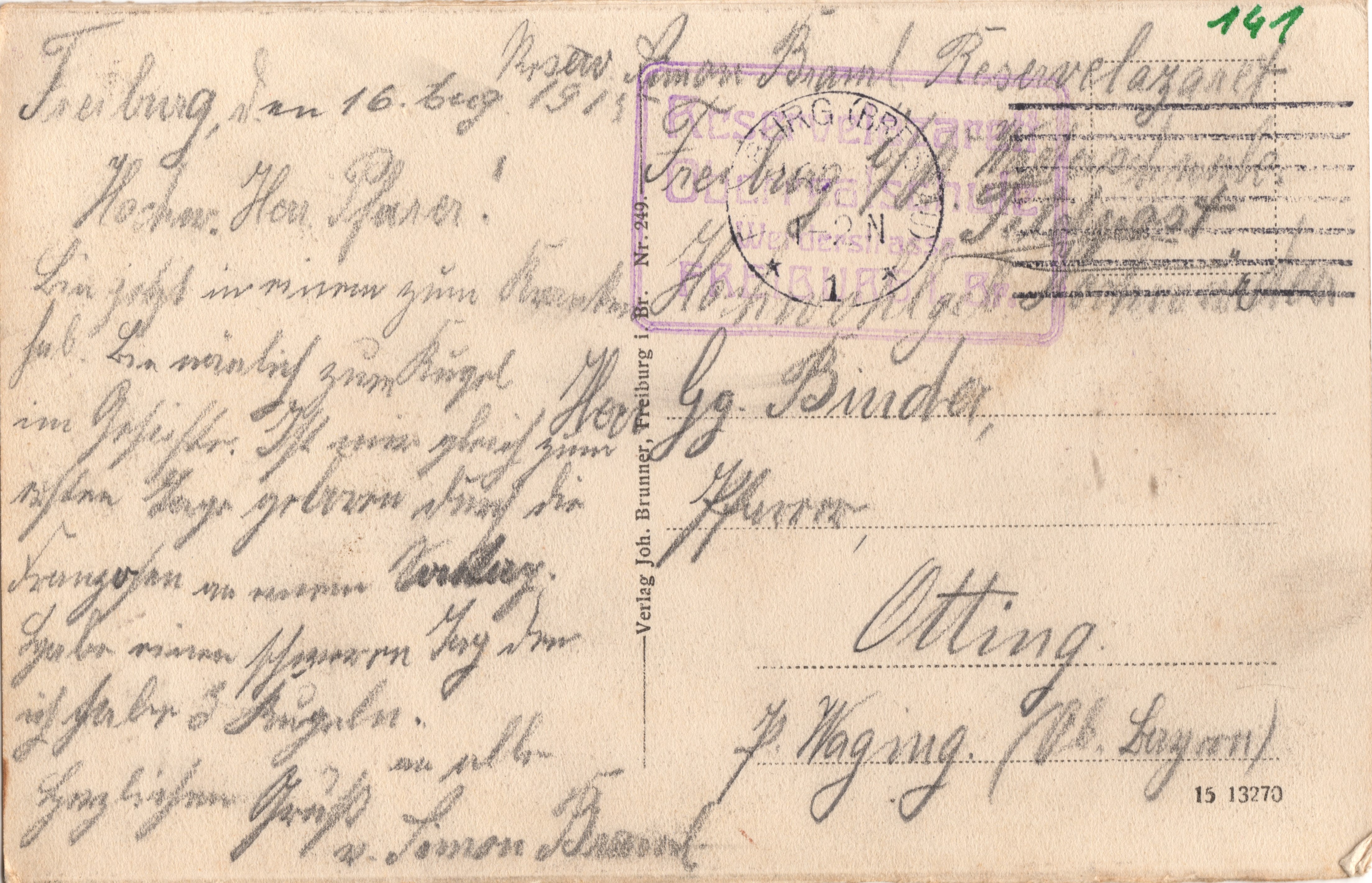 Scan der Schriftstück- Vorderseite © Katholische Pfarrkirchenstiftung St. Stephanus Otting