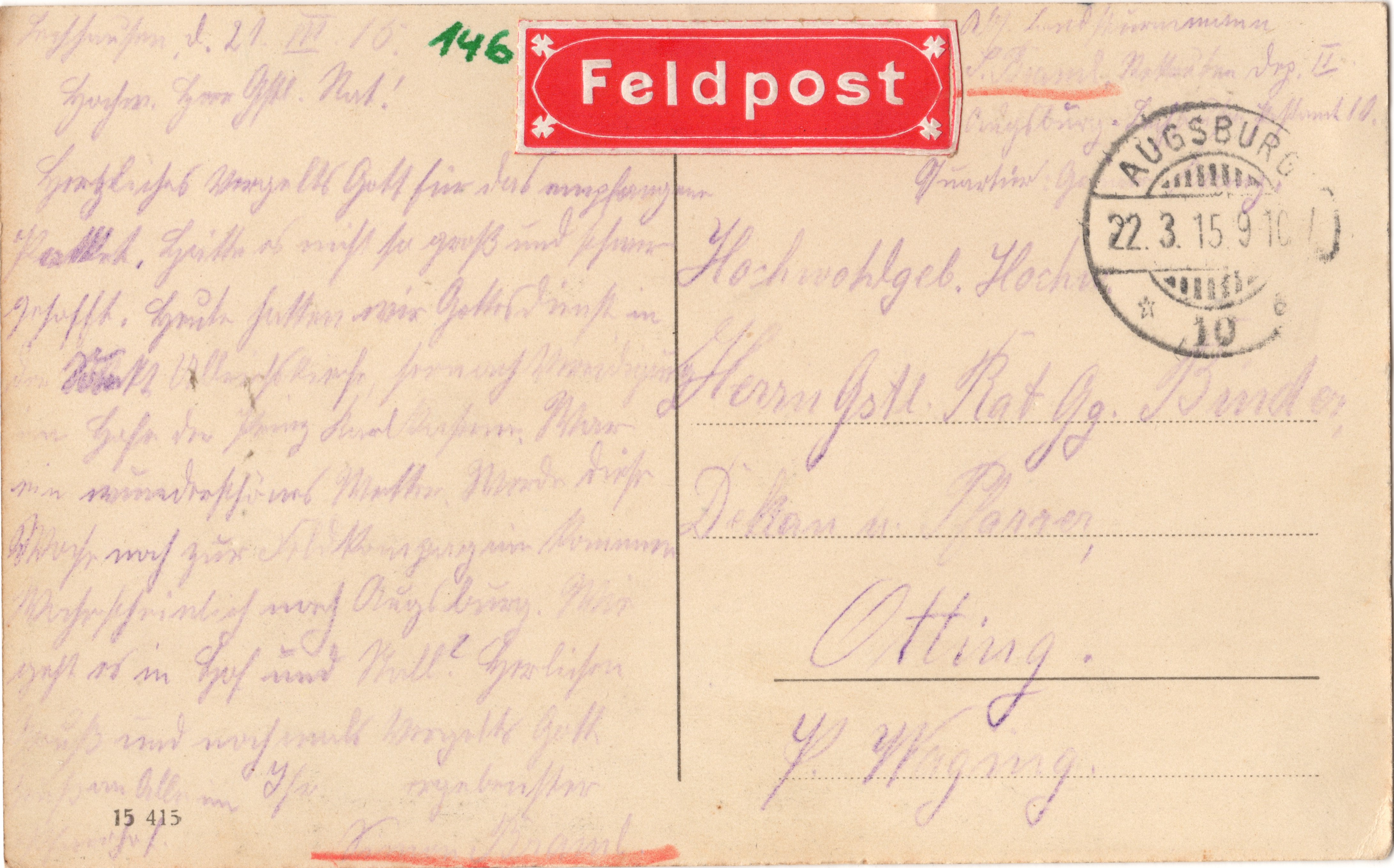 Scan der Schriftstück- Vorderseite © Katholische Pfarrkirchenstiftung St. Stephanus Otting