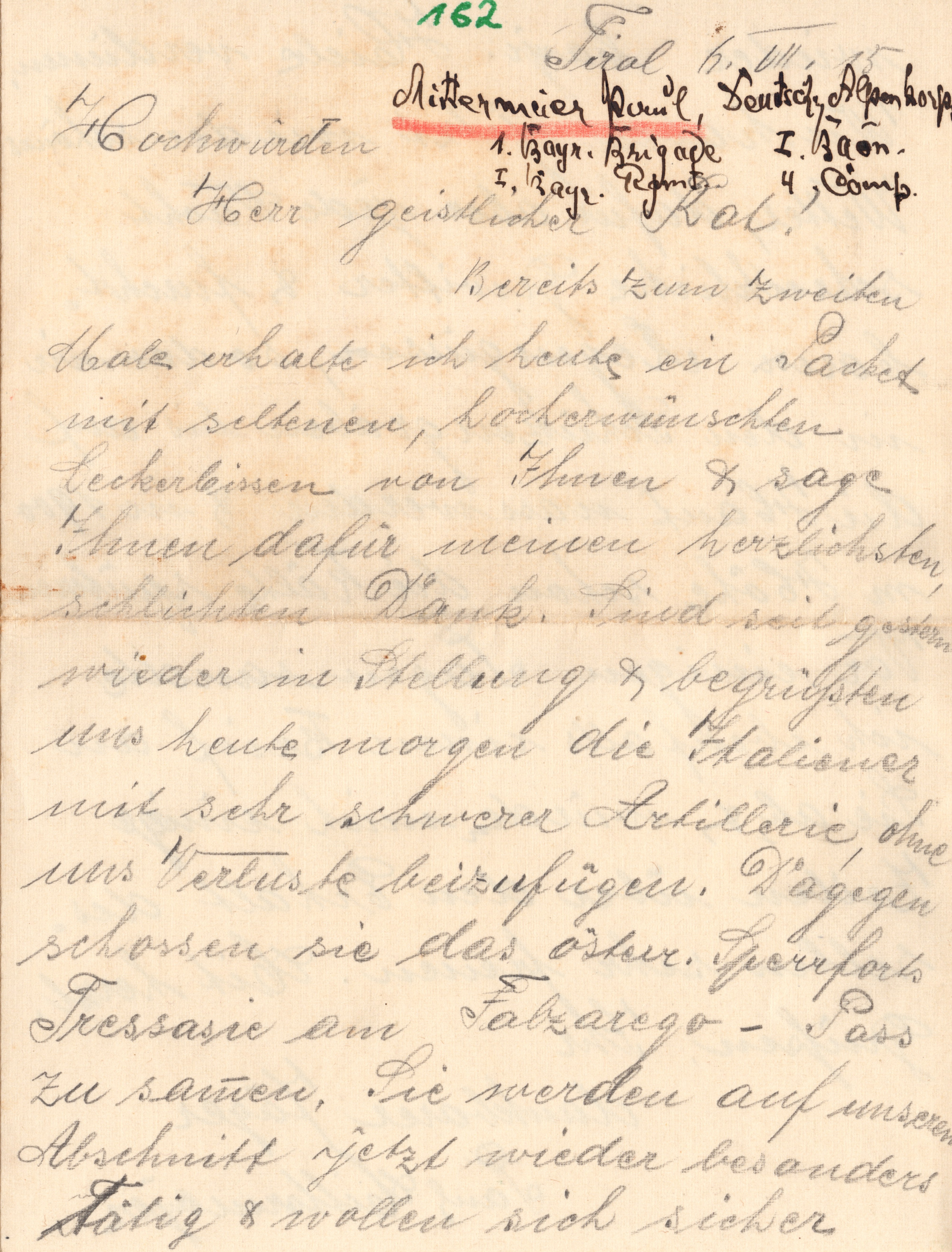 Scan der Schriftstück- Vorderseite © Katholische Pfarrkirchenstiftung St. Stephanus Otting