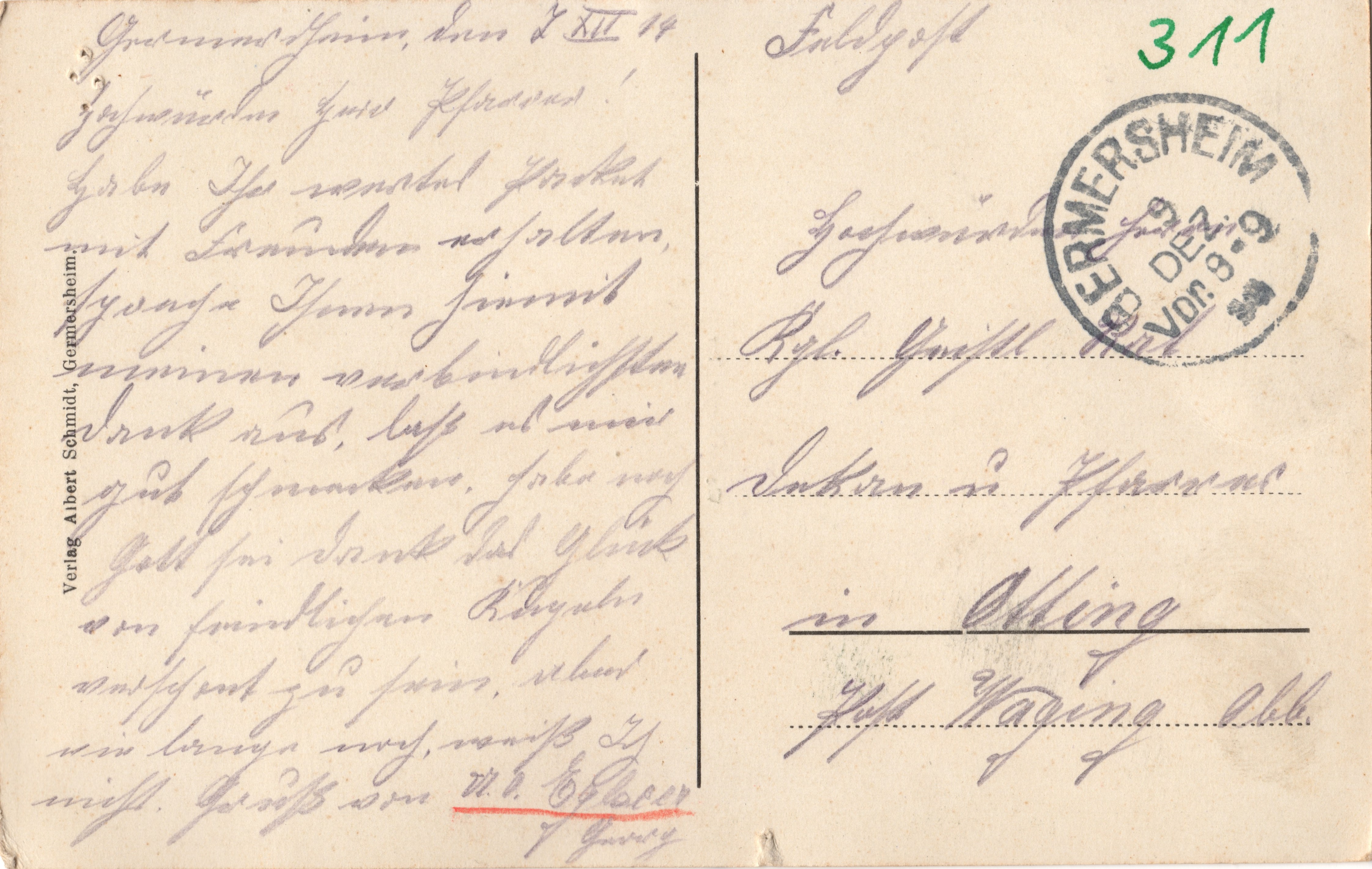 Scan der Schriftstück- Vorderseite © Katholische Pfarrkirchenstiftung St. Stephanus Otting