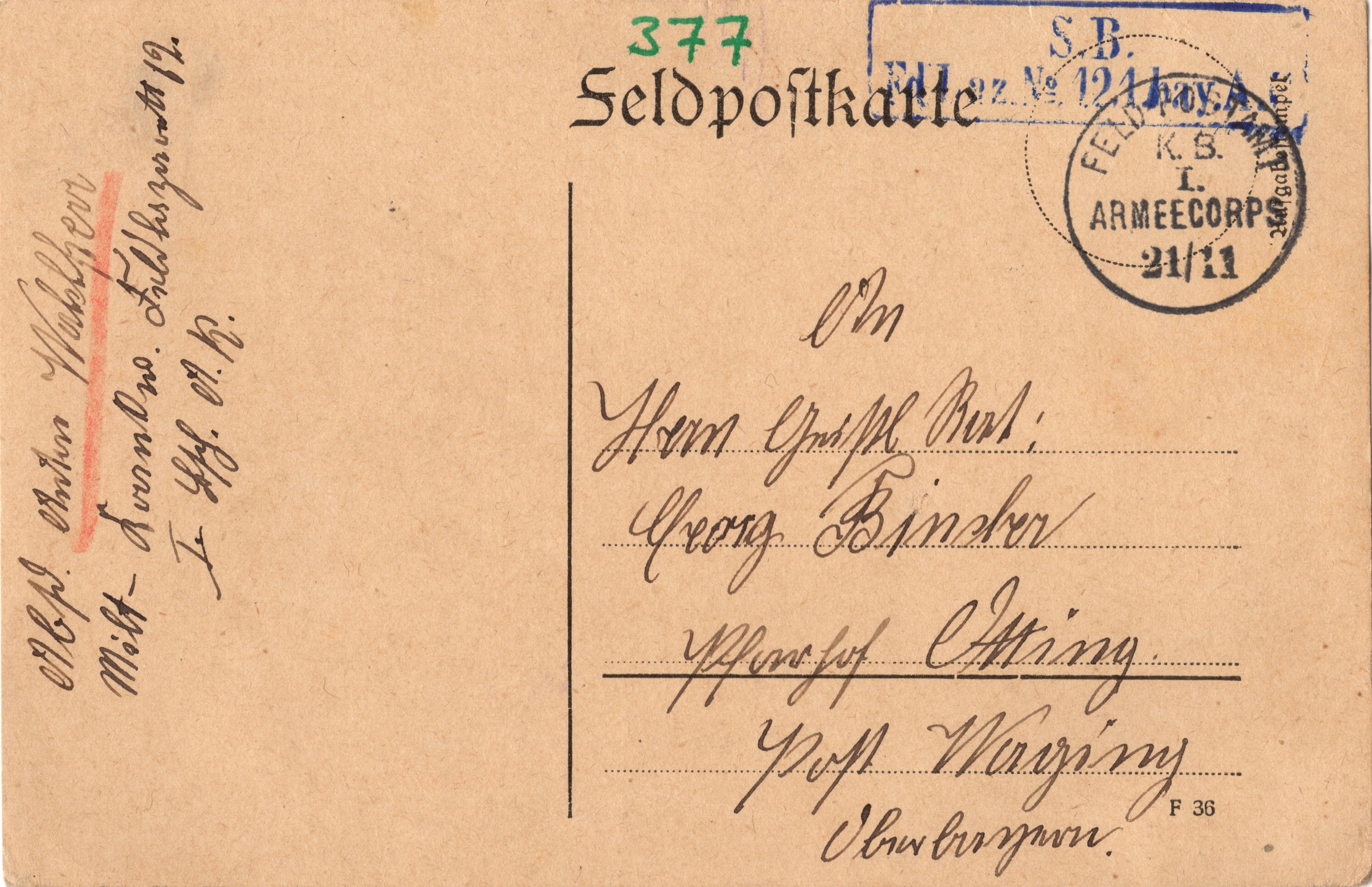 Scan der Schriftstück- Vorderseite © Katholische Pfarrkirchenstiftung St. Stephanus Otting