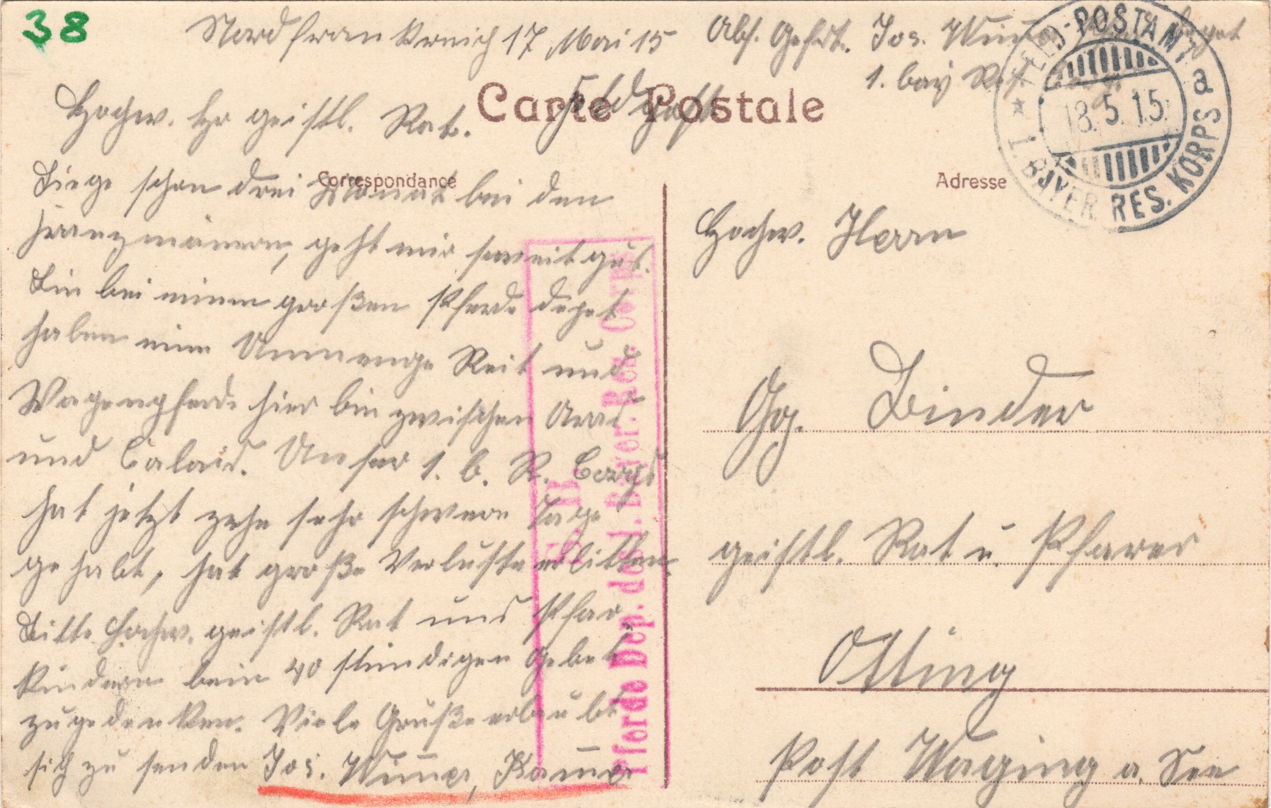 Scan der Schriftstück- Vorderseite © Katholische Pfarrkirchenstiftung St. Stephanus Otting