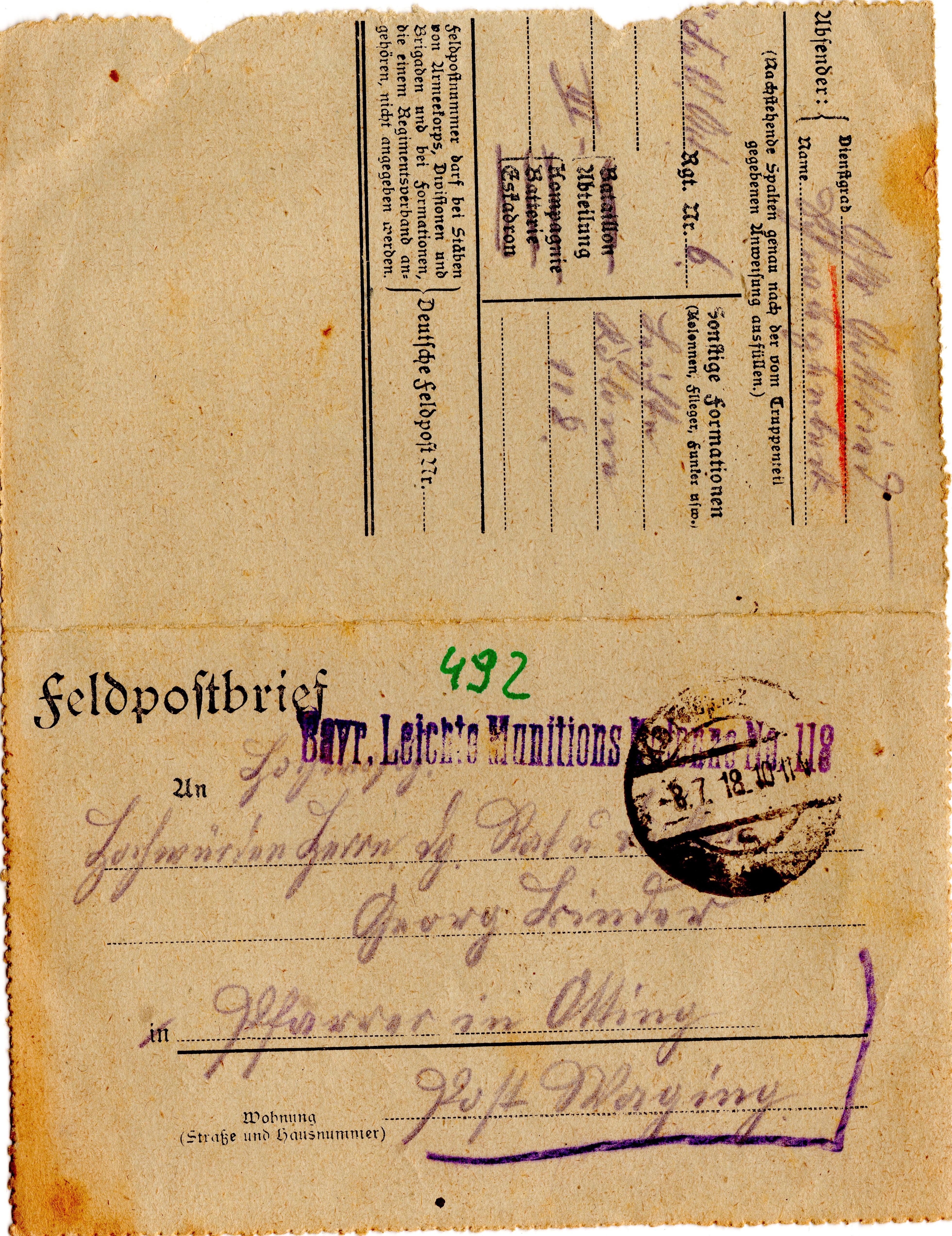 Scan der Schriftstück- Vorderseite © Katholische Pfarrkirchenstiftung St. Stephanus Otting